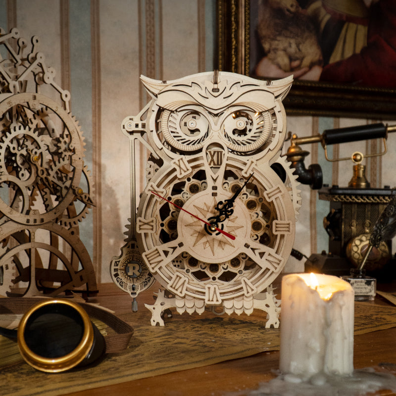 mechanical gears 3d wooden puzzle ROKR Owl Clock Mechanical Gears 3D Wooden Puzzle LK503