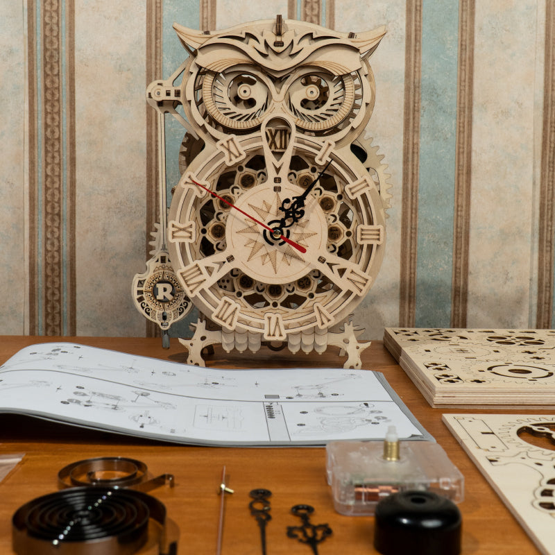 ROKR Owl Clock Mechanical Gears 3D Wooden Puzzle LK503